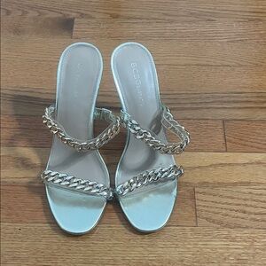 BCBGeneration Silver Chain Strap Heels
